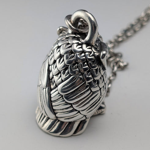 Vintage Sterling Silver Owl Pendant & Sterling Silver Azuki Chain Necklace, Total Weight: 28g (NAJO)